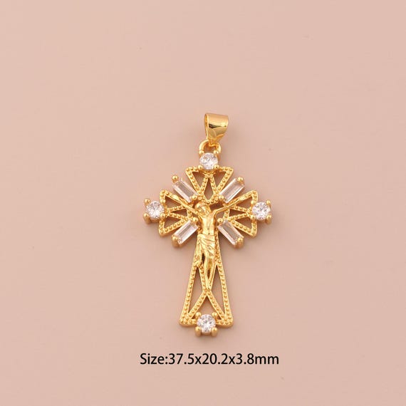 18K Gold Victim Charms,CZ Pave Cross Charms Pendants,Religious Charm for DIY Jewelry Making Supply