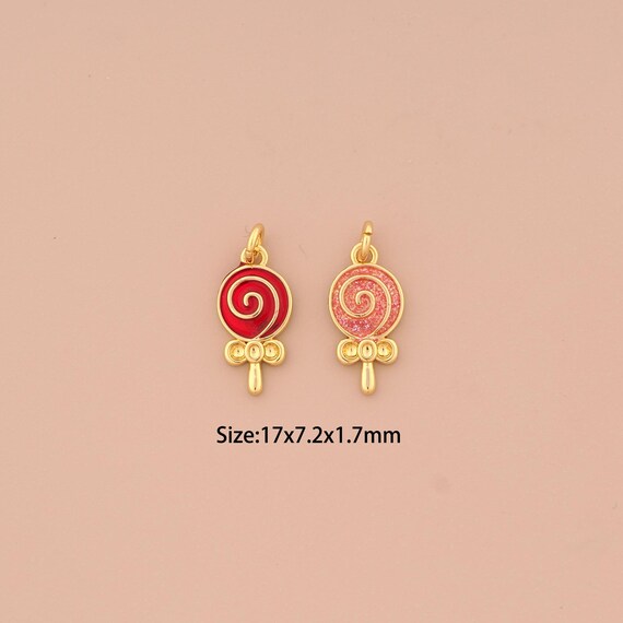 18K Gold Lollipop Pendant,Enamel Lollipop Charm,Lollipop Charm, DIY Jewelry Supplies