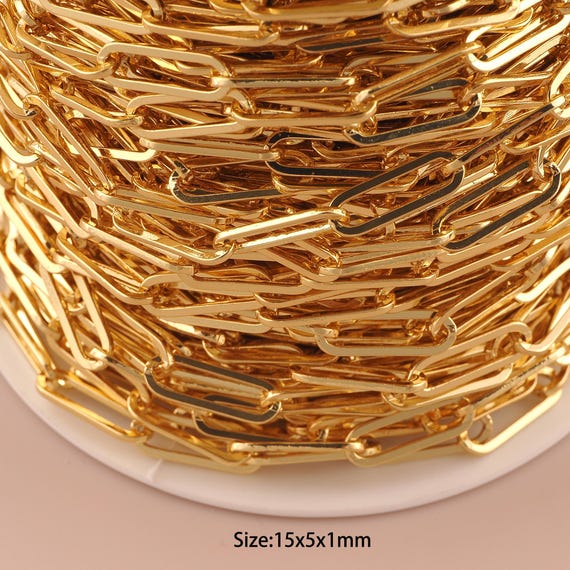3.28 Feet 18K Gold Paper Clip Chain,Special Chain,Semi-Finished Chain for DIY Jewelry Making Supply