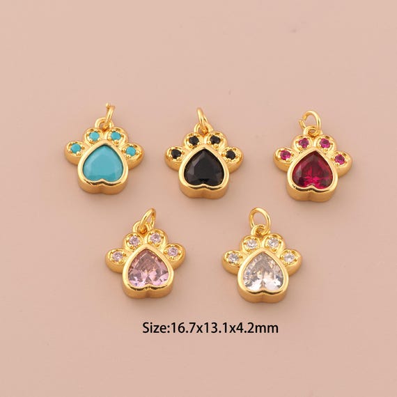 18K Gold Animal Foot Charms,CZ Pave Foot Charms Pendants,Animal Charm for DIY Jewelry Making Supply