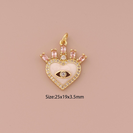 18K Gold Evil Eye Charms,CZ Pave Minimalist Charms Pendants,Heart Charm for DIY Jewelry Making Supply