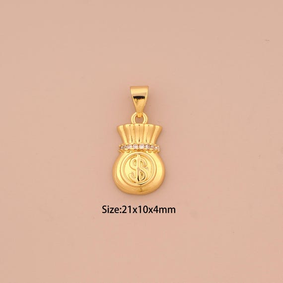 18K Gold Money Bag Charms,CZ Pave Money Bag Charms Pendants,Money Bag Charm for DIY Jewelry Making Supply
