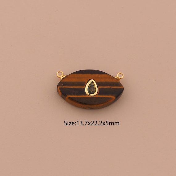 18K Gold Energy Stone Charms,Natural Stone Charms Pendants,Tiger Eye Charm for DIY Jewelry Making Supply