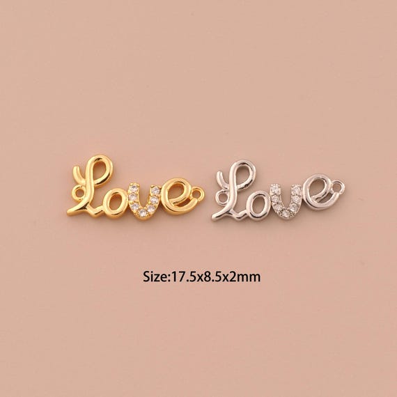 18K Gold LOVE Charms,CZ Pave Minimalist Charms Pendants,Letter Charm for DIY Jewelry Making Supply