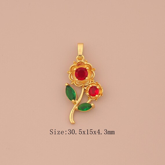 18K Gold Flower Charms,CZ Pave Flower Charms Pendants,Flower Charm for DIY Jewelry Making Supply