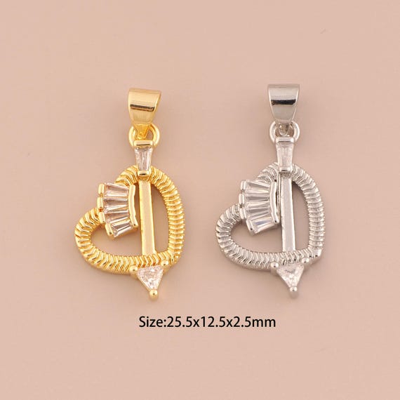 18K Gold Cupid Charms,CZ Pave Heart Charms Pendants,Heart Charm for DIY Jewelry Making Supply