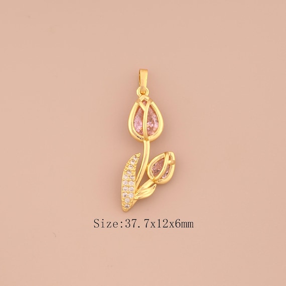 18K Gold Rose Charms,CZ Pave Flower Charms Pendants,Rose Charm for DIY Jewelry Making Supply