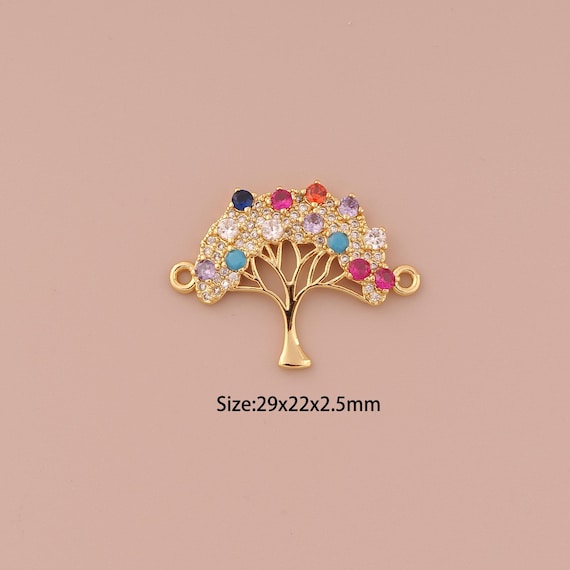 18K Gold Tree of Life Connector,CZ Pave Minimalist Connector Charms,Tree of Life Connector for DIY Jewelry Making Supply