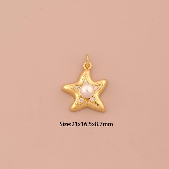 18K Gold Starfish Charms,CZ Pave Starfish Charms Pendants,Starfish Charm for DIY Jewelry Making Supply