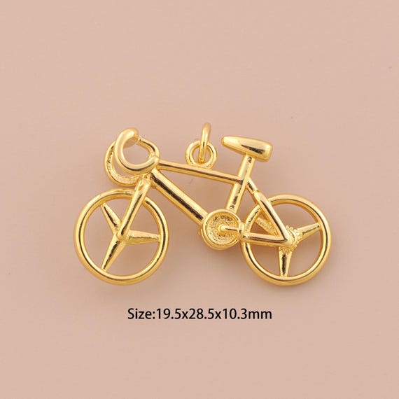 18K Gold Bicycle Charms,CZ Pave Bicycle Charms Pendants,Bicycle Charm for DIY Jewelry Making Supply