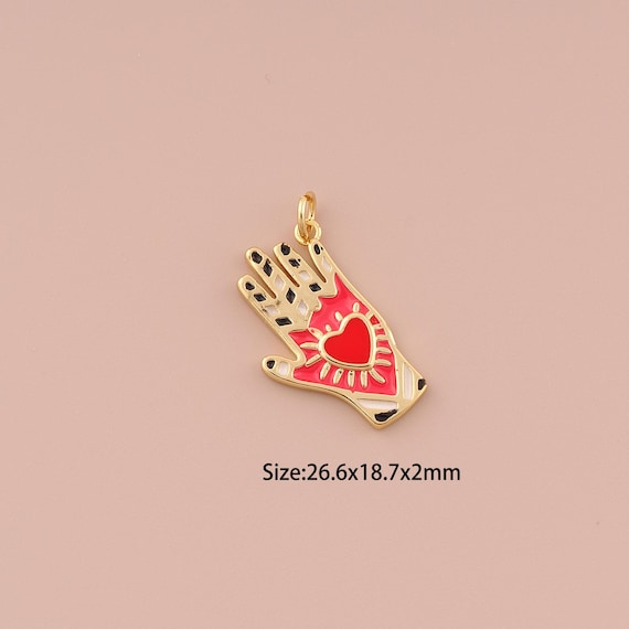 18K Gold Heart Charms,Enamel Minimalist Charms Pendants,Hand Charm for DIY Jewelry Making Supply