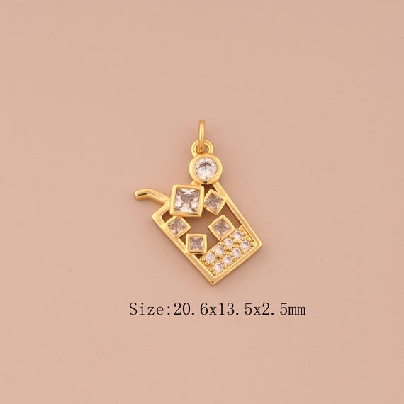 18K Gold Beverage Charms,CZ Pave Beverage Charms Pendants,Beverage Charm for DIY Jewelry Making Supply
