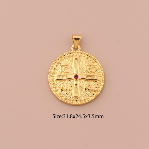 18K Gold ICXC NIKA Charms,Orthodox Cross Charms Pendants,Christian Charm for DIY Jewelry Making Supply