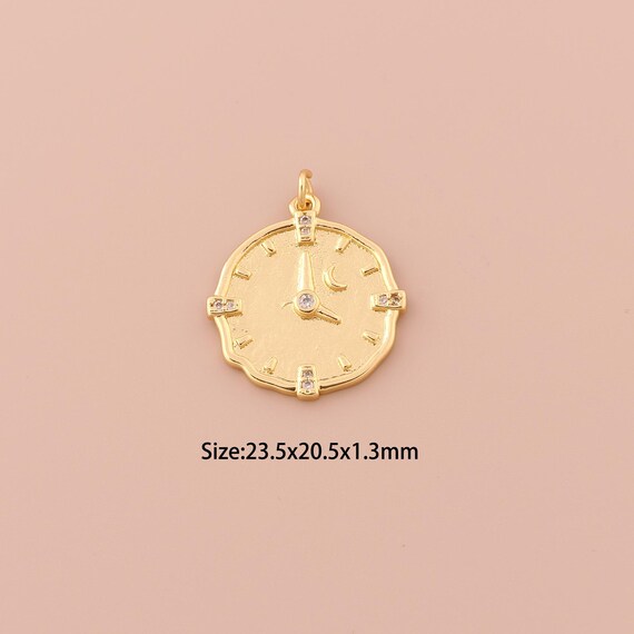 18K Gold Clock Charms,CZ Pave Minimalist Charms Pendants,Clock Charm for DIY Jewelry Making Supply