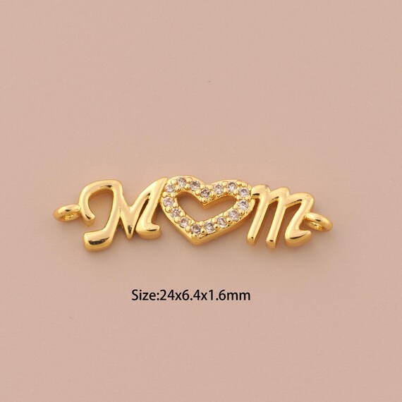 18K Gold Letter Connector,CZ Pave MOM Connector Charms,Heart Connector for DIY Jewelry Making Supply