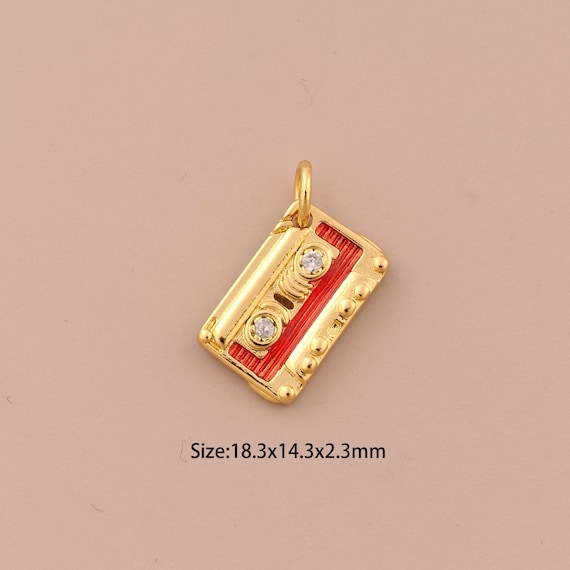 18K Gold Radio Charms,CZ Pave Radio Charms Pendants,Enamel Radio Charm for DIY Jewelry Making Supply