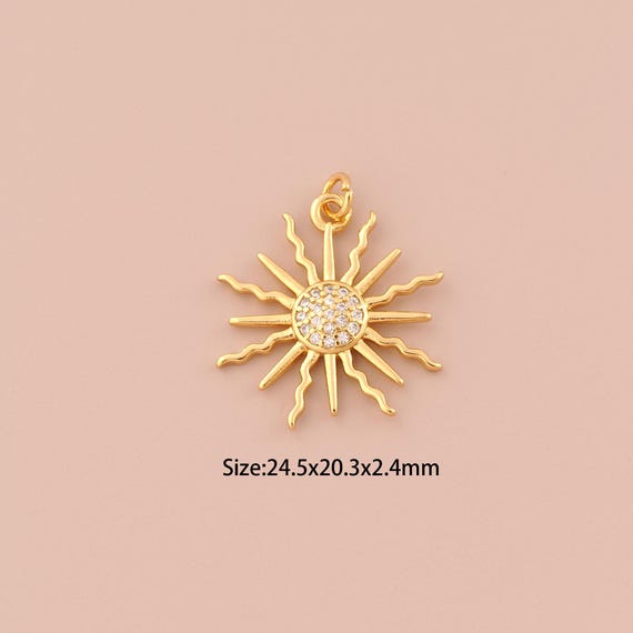 18K Gold Sun Charms,CZ Pave Celestial Charms Pendants,Minimalist Charm for DIY Jewelry Making Supply