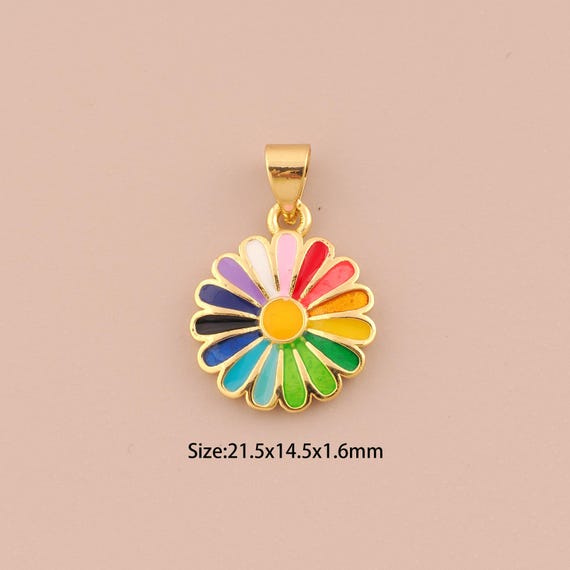 18K Gold Flower Charms,Enamel Plant Charms Pendants,Flower Charm for DIY Jewelry Making Supply