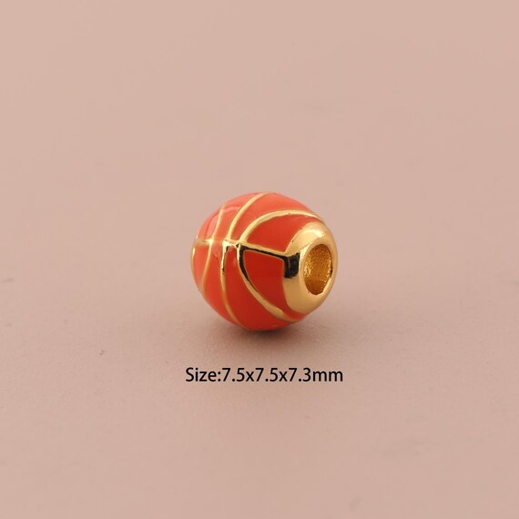 18K Gold Basketball Spacer Bead,Enamel Ball Bead,Round Bead for DIY Jewelry Making Supply