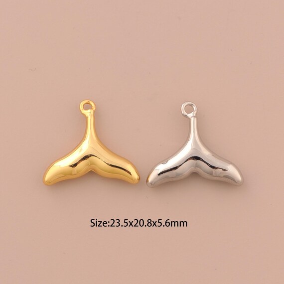 18K Gold Fishtail Charms,CZ Pave Minimalist Charms Pendants,Fishtail Charm for DIY Jewelry Making Supply