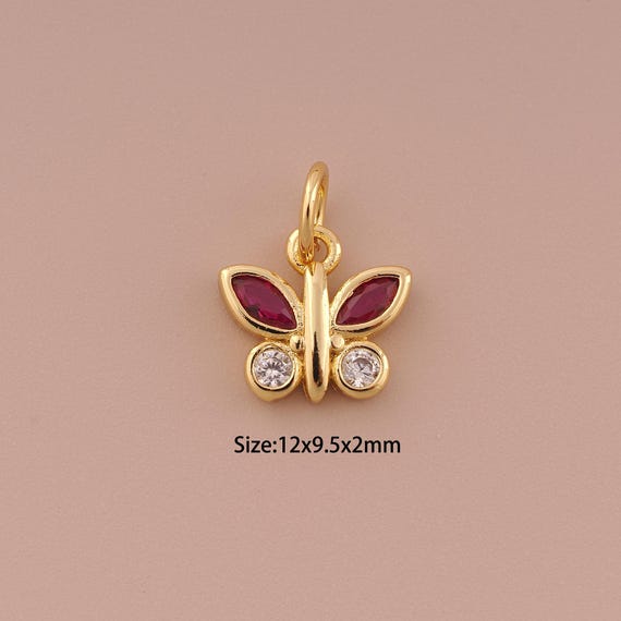 18K Gold Butterfly Charms,CZ Pave Minimalist Charms Pendants,Butterfly Charm for DIY Jewelry Making Supply