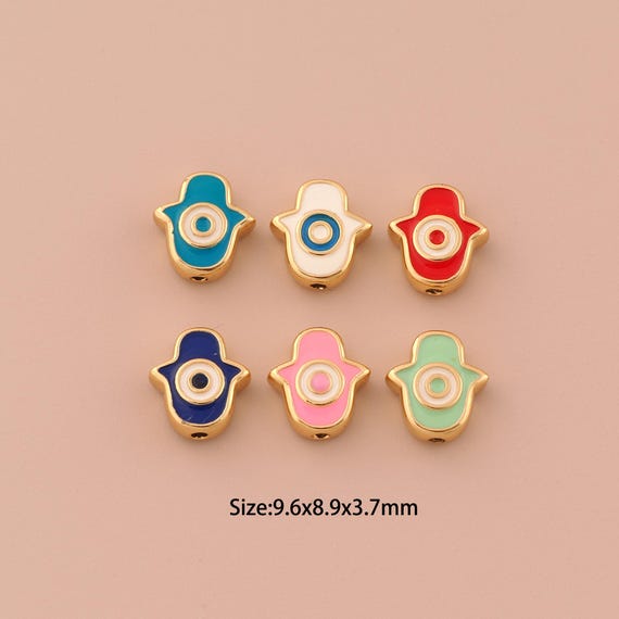 18K Gold Hamsa Spacer Bead,Enamel Minimalist Bead,Fatima Bead for DIY Jewelry Making Supply