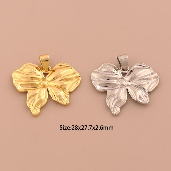 18K Gold Bow Charms,Tie Charms Pendants,Bow Charm for DIY Jewelry Making Supply