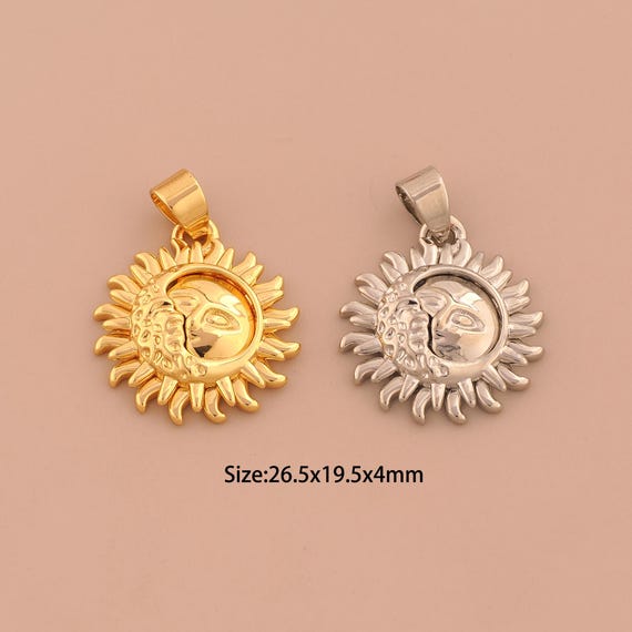 18K Gold Sun Moon Charms,Celestial Charms Pendants,Sun Moon Charm for DIY Jewelry Making Supply