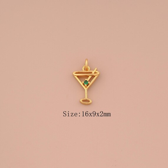 18K Gold Goblet Charms,CZ Pave Wine Glass Charms Pendants,Goblet Charm for DIY Jewelry Making Supply