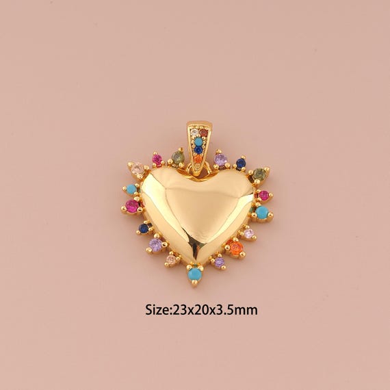 18K Gold Heart Charms,CZ Pave Minimalist Charms Pendants,Heart Charm for DIY Jewelry Making Supply