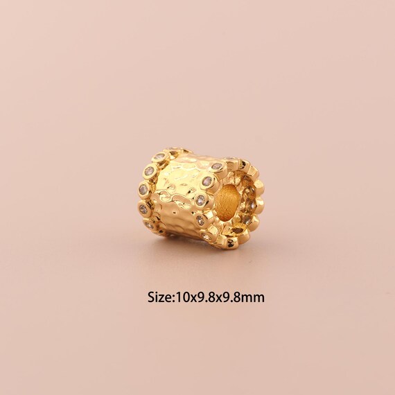 18K Gold Tube Spacer Bead,Micropavé CZ Minimalist Bead,Large Hole Bead for DIY Jewelry Making Supply