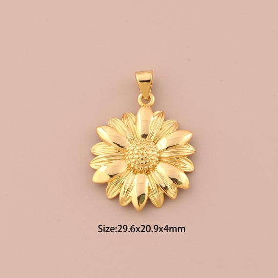 18K Gold Sunflower Charms,Plant Charms Pendants,Sunflower Charm for DIY Jewelry Making Supply