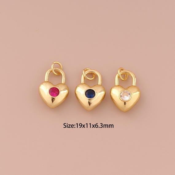 18K Gold Lock Charms,CZ Pave Minimalist Charms Pendants,Heart Charm for DIY Jewelry Making Supply