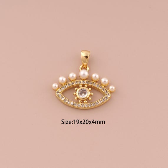 18K Gold Evil Eye Charms,CZ Pave Minimalist Charms Pendants,Devil Eye Charm for DIY Jewelry Making Supply