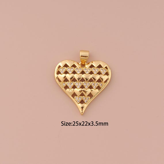 18K Gold Heart Charms,CZ Pave Minimalist Charms Pendants,Heart Charm for DIY Jewelry Making Supply