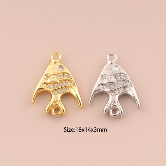 18K Gold Fish Connector,CZ Pave Fish Connector Charms,Fish Connector for DIY Jewelry Making Supply