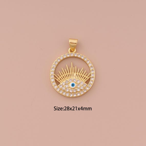 18K Gold Evil Eye Charms,CZ Pave Minimalist Charms Pendants,Devil Eye Charm for DIY Jewelry Making Supply