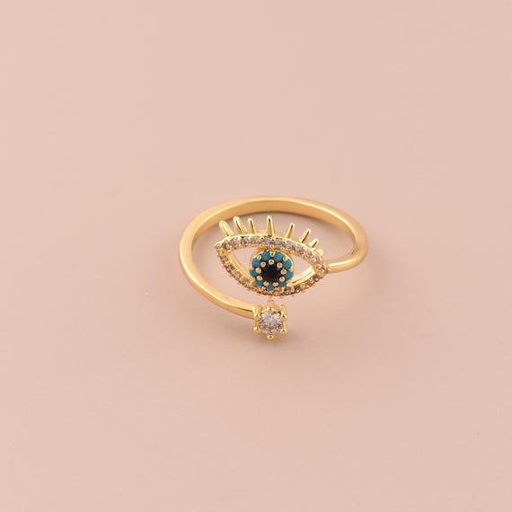 18K Gold Open Rings,Evil Eye Rings,Thin Gold Rings for DIY Jewelry Making Supply