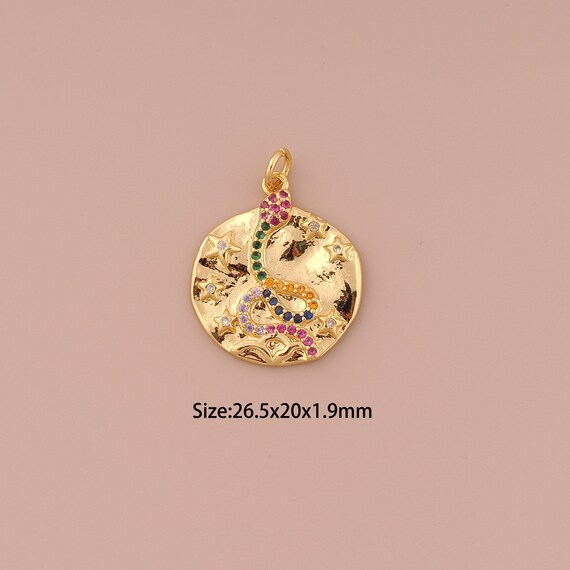 18K Gold Snake Charms,CZ Pave Minimalist Charms Pendants,Star Charm for DIY Jewelry Making Supply