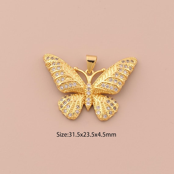 18K Gold Butterfly Charms,CZ Pave Insect Charms Pendants,Butterfly Charm for DIY Jewelry Making Supply