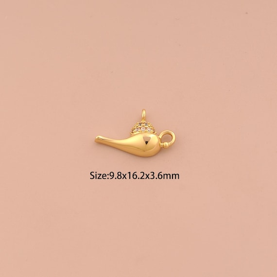 18K Gold Aladdin Lamp Charms,CZ Pave Aladdin Lamp Charms Pendants,Aladdin Lamp Charm for DIY Jewelry Making Supply
