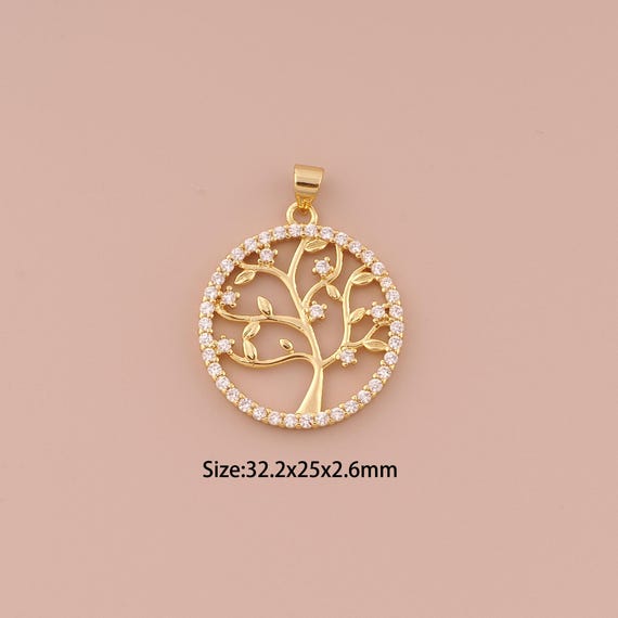 18K Gold Tree of Life Charms,CZ Pave Minimalist Charms Pendants,Tree of Life Charm for DIY Jewelry Making Supply