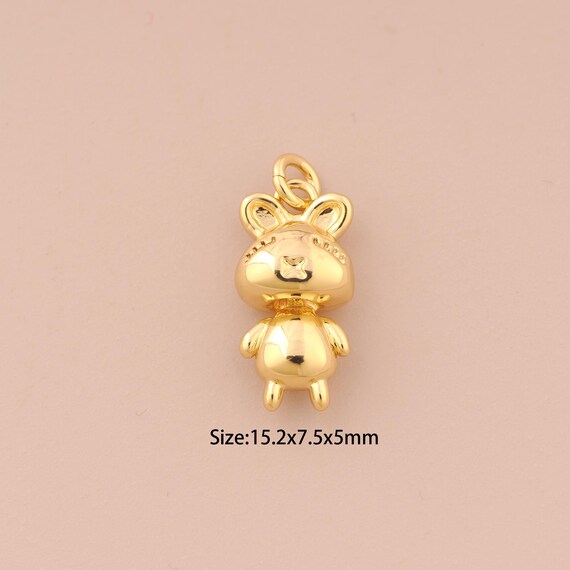 18K Gold Rabbit Charms,CZ Pave Minimalist Charms Pendants,Rabbit Charm for DIY Jewelry Making Supply