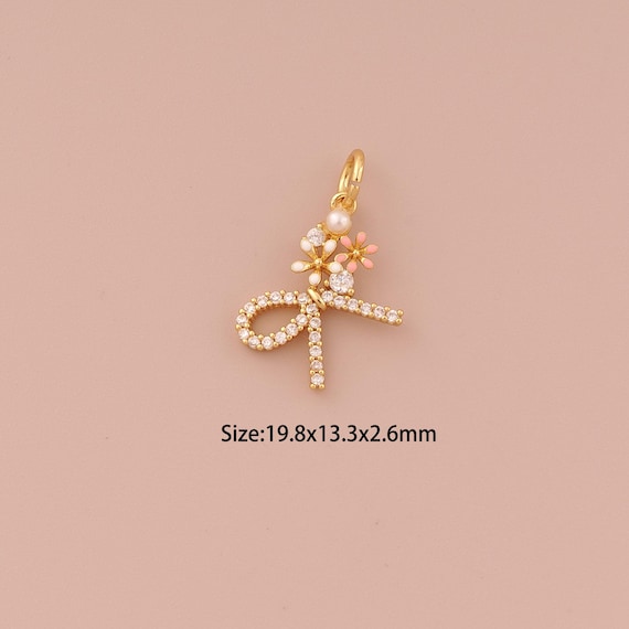 18K Gold Bow Charms,CZ Pave Minimalist Charms Pendants,Bow Charm for DIY Jewelry Making Supply