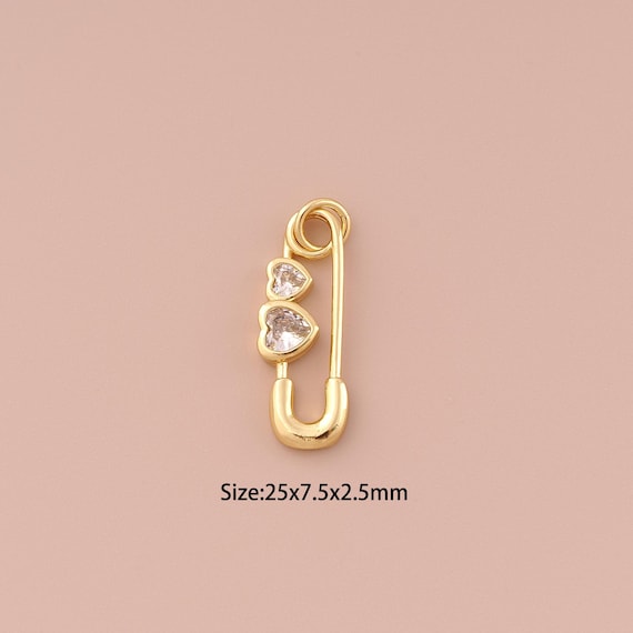 18K Gold Paper Clip Charms,CZ Pave Minimalist Charms Pendants,Heart Charm for DIY Jewelry Making Supply