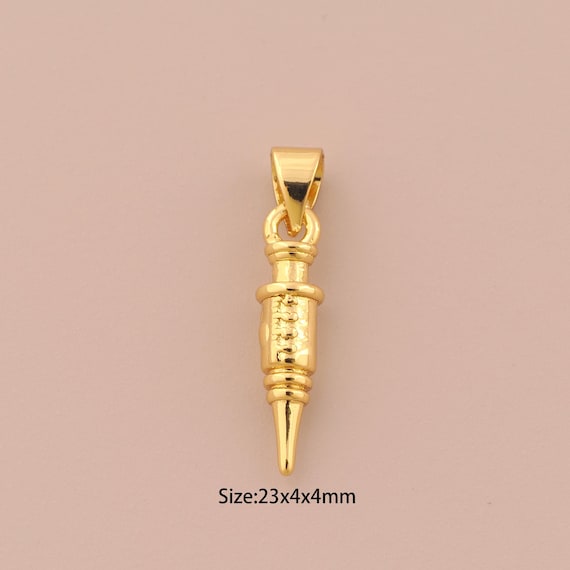 18K Gold Syringe Charms,Syringe Charms Pendants,Syringe Charm for DIY Jewelry Making Supply