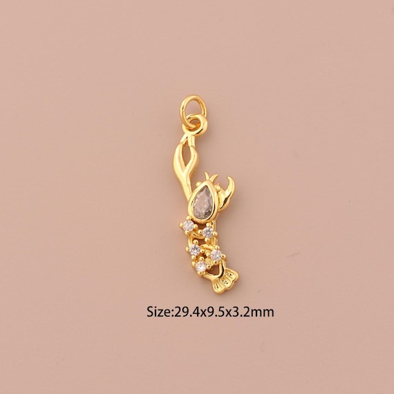 18K Gold Lobster Charms,CZ Pave Marine Life Charms Pendants,Lobster Charm for DIY Jewelry Making Supply
