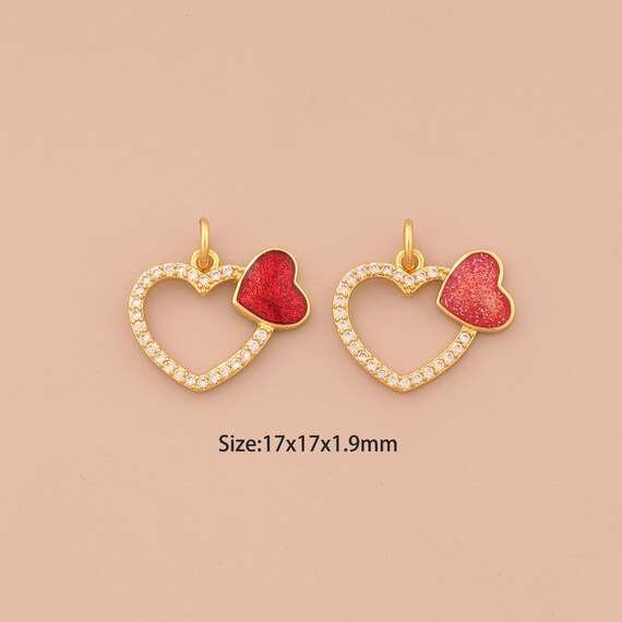 18K Gold Hollow Heart Charms,CZ Pave Love Charms Pendants,Enamel Heart Charm for DIY Jewelry Making Supply