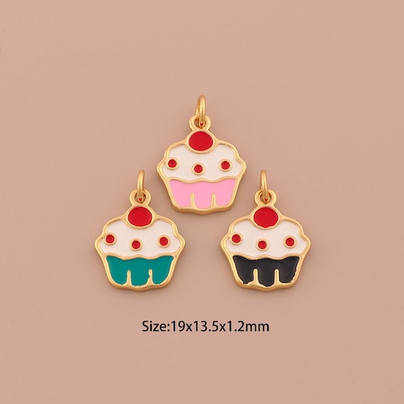 18K Gold Cake Charms,Enamel Dessert Charms Pendants,Sweet Charm for DIY Jewelry Making Supply