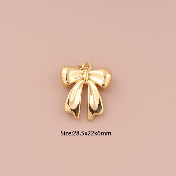 18K Gold Bow Charms,Minimalist Charms Pendants,Bow Charm for DIY Jewelry Making Supply